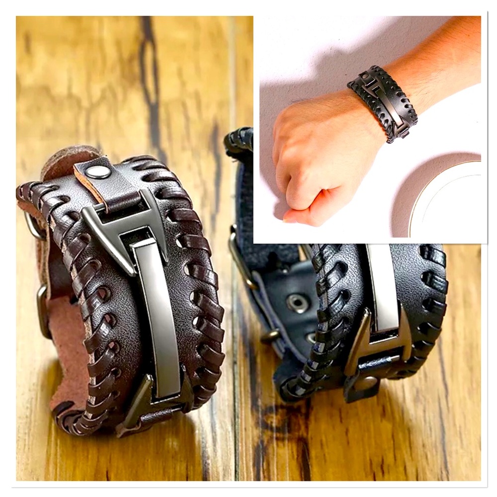 🐘 Genuine Men’s Wide Band Leather Bracelet - Brown